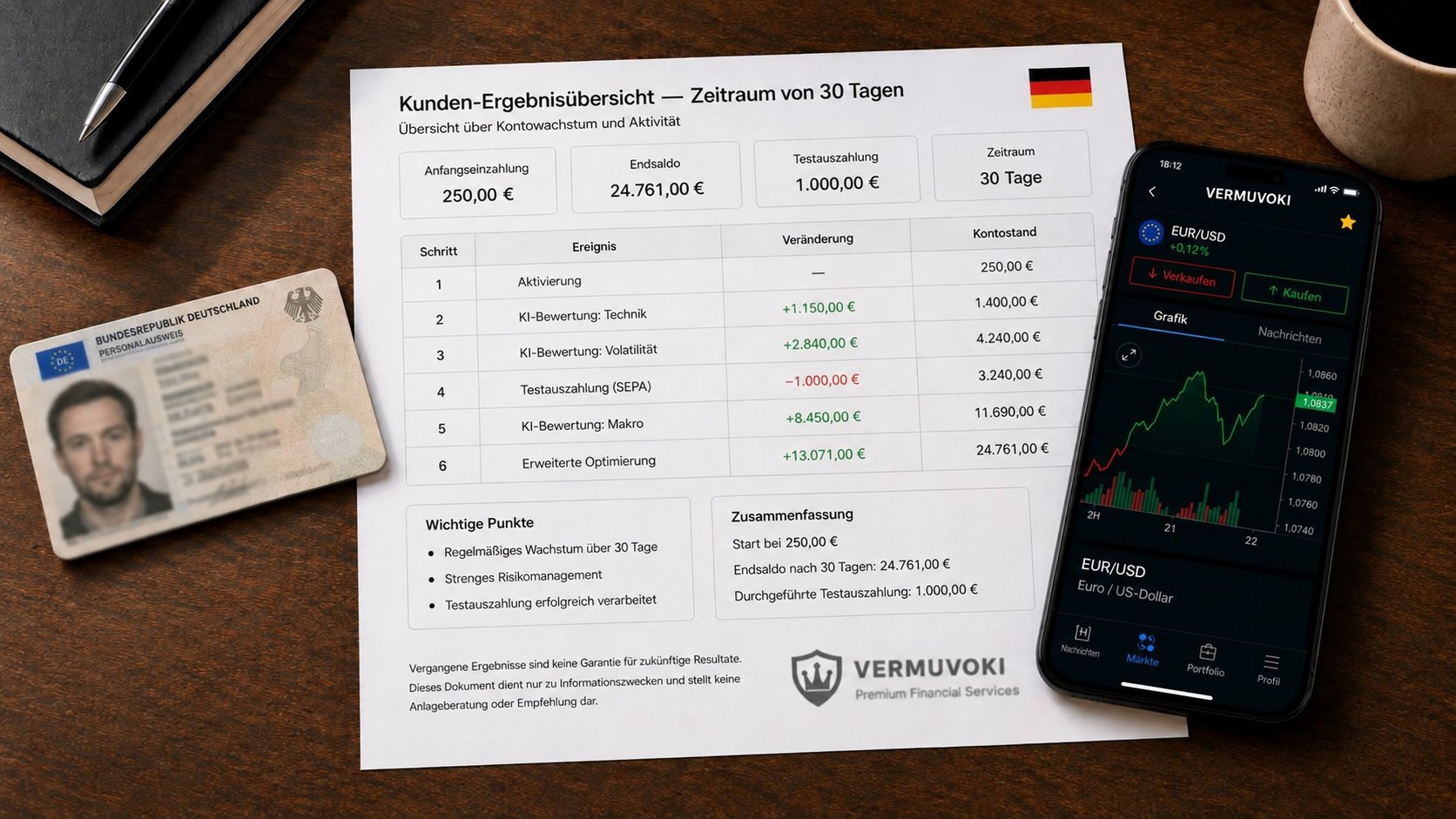Protokoll des Testkontos (Simulation)